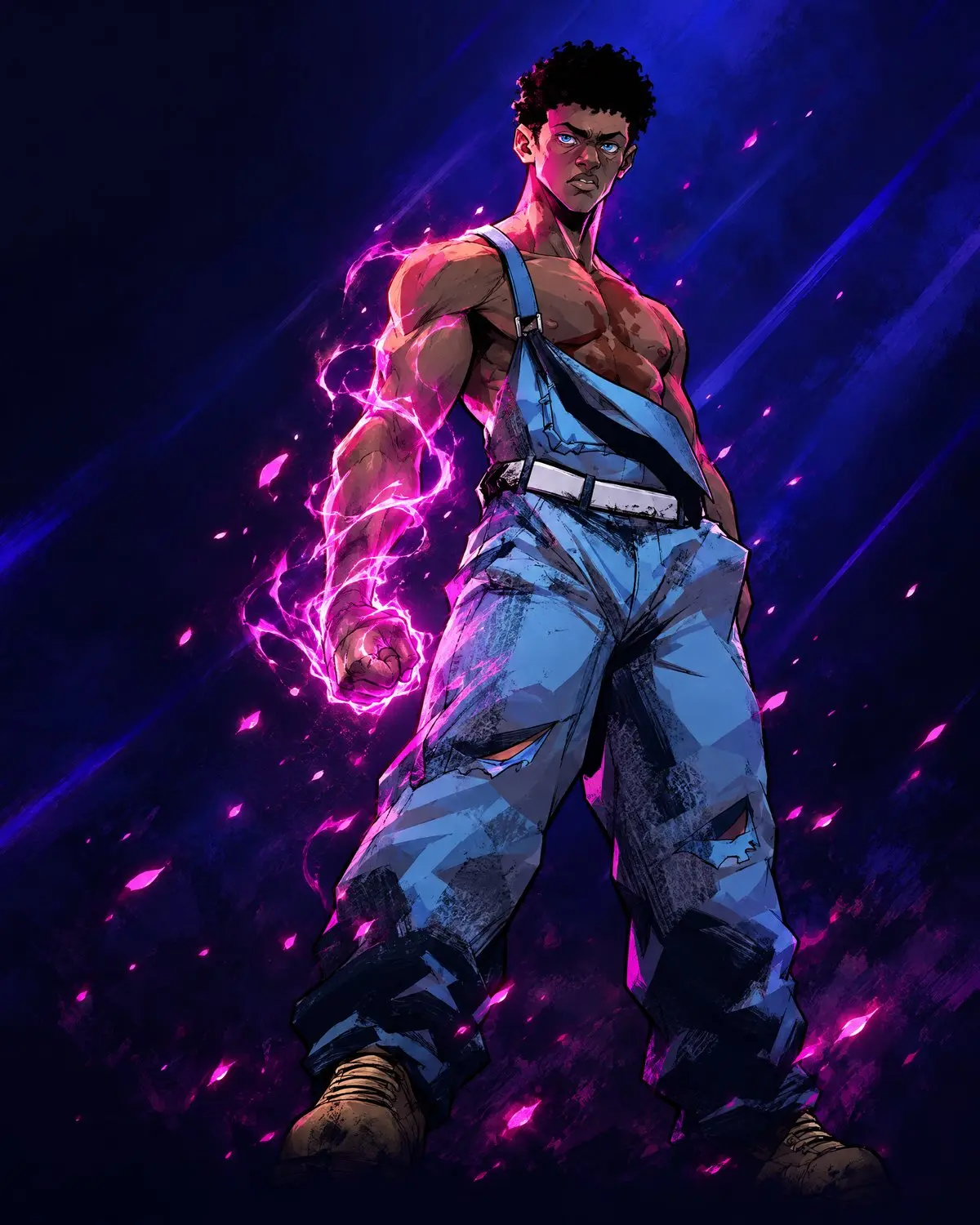 Devvyn, the hero of Dawnshipper, with pink Echo magic coiling around his fist
